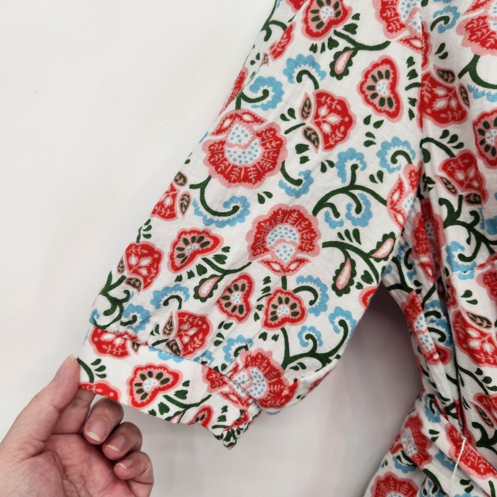 Boden Ada Double Cloth Short Dress Floral Cotton Button Down Midi Red Blue US 8L - Picture 6 of 10
